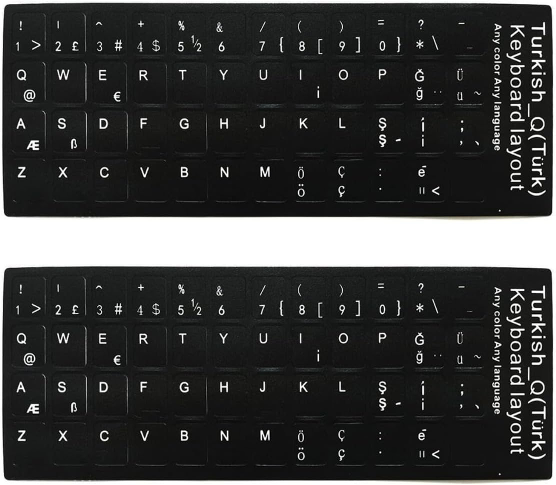 2'li Türkçe Q Klavye Sticker – Dayanıklı, Kolay Uygulamalı, Suya ve Aşınmaya Dayanıklı Klavye Harf Etiketleri, Siyah