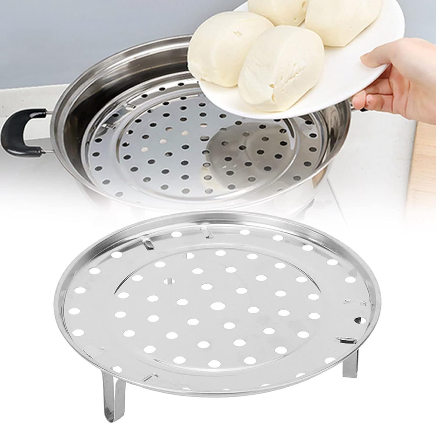 ® Paslanmaz Çelik Buharda Pişirme Aparatı | Tencere İçi Çok Amaçlı Buhar Rafı | Sebze, Mantı, Hamur İşleri için Buhar Teli | 24 cm | Paslanmaz, Dayanıklı, Kolay Temizlik